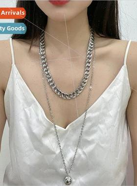 Metal Chain Multi Row Stacking Necklace Europe ins Cuban Cha