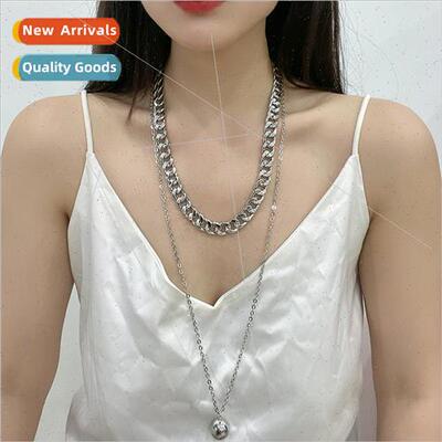 Metal Chain Multi Row Stacking Necklace Europe ins Cuban Cha