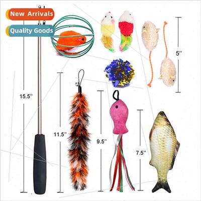 Pet Cat Toys Set Set Retractable Feather Teaser Mouse 11 pcs