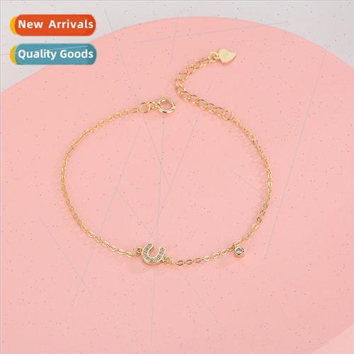 S925 silver Korea diamond-set letters slim U bracelet delica