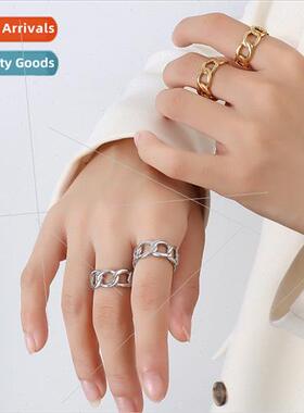 Europe ins hundred niche ring tanium steel gold-plated hollo