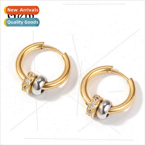 Europe retro hip-hop round earrings gold-plated wh zirconia