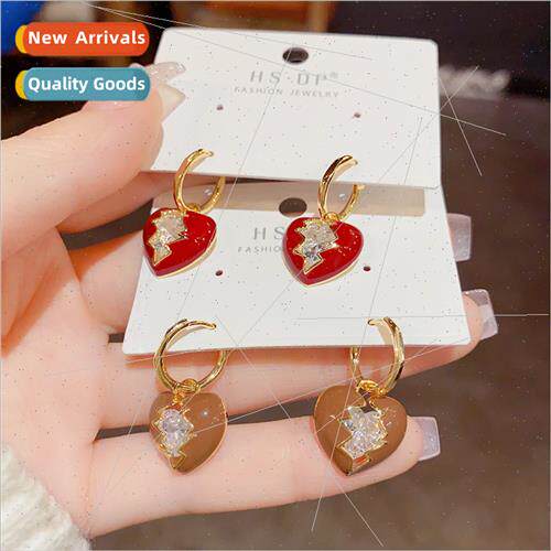 Autumn winter new French retro fashion oil drop heart zircon