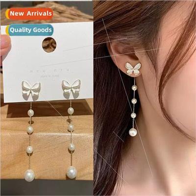 S925 silver needle 2023 new long tassel a two wear butterfly