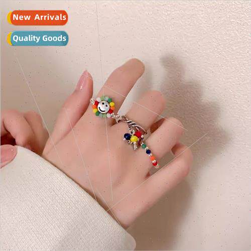 Love Summer Colorful Beaded Smiley Ring Women che Vegetarian