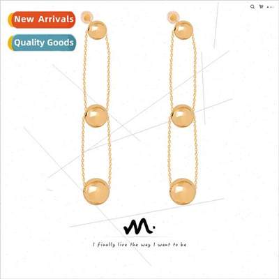 Fashion niche simple copper material round bead chain long e