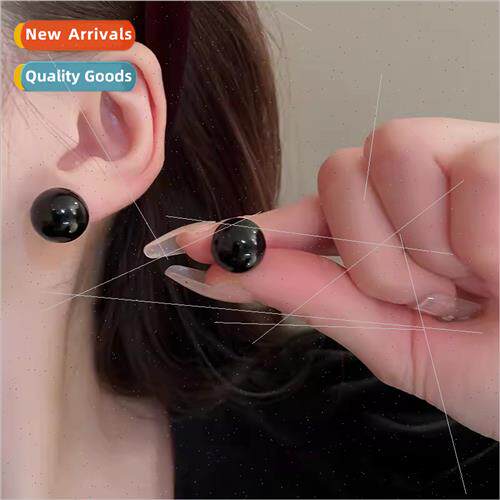 Black pearl earrings female 2023 new  earrings French retro