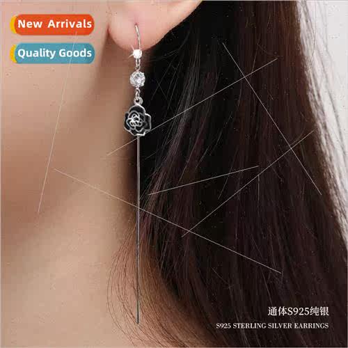 s925 silver camellia earrings niche long tassel earrings hun