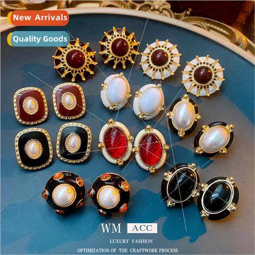 silver needle oil drop oval earrings retro vintage vintage n