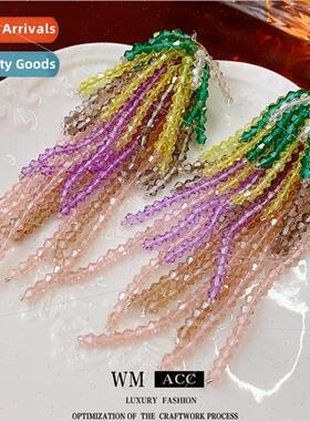 lver pin colorful crystal tassel long earrings fashion earri