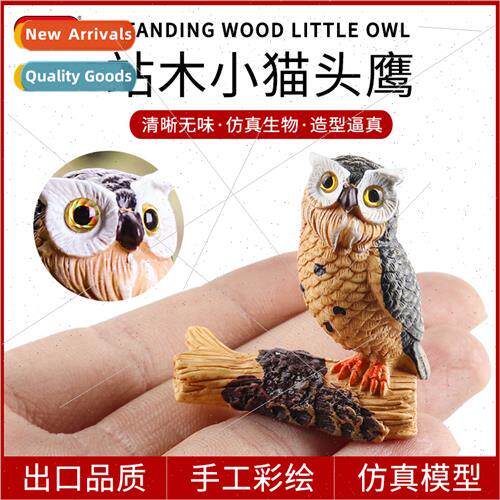 Solid standing wood owl bird animal model cake home furnishi