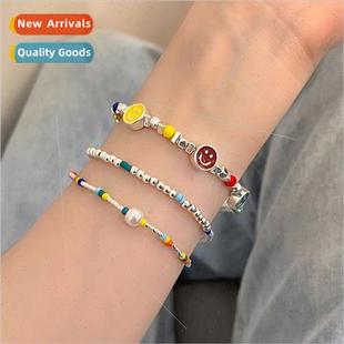 Rainbow smiley face beaded bracelet female niche hundred wh