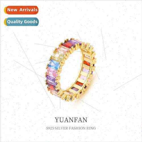 925 silver colorful rings women ins Europe vintage rainbow z