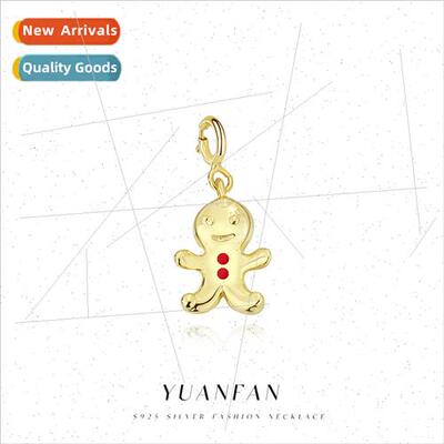 925 silver Christmas jewelry cute gingerbread man pendant fe