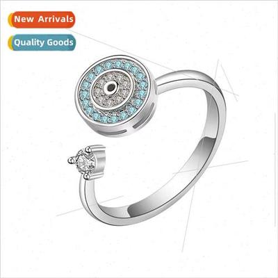 Devil eye rotating ring fashion men women open adjustable fi