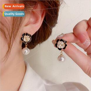 terary sweet fresh gentle drip oil camellia pearl earrings s