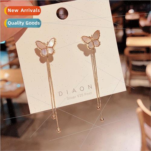 Butterfly earrings long tassel earrings Korea 925 silver nee