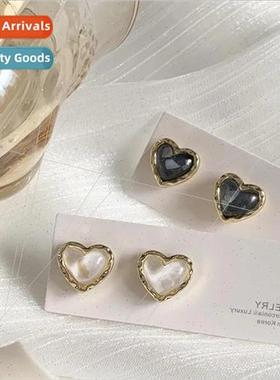 Love earrings female Korea quicksilver gold edge small peach