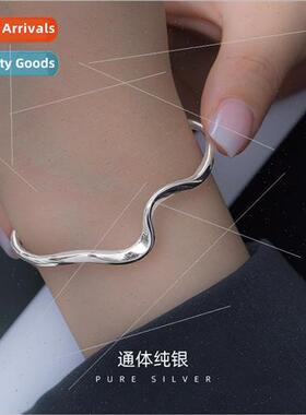 S925 silver bracelet minimalist wave bracelet ins Korea wome