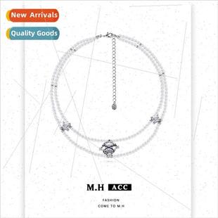 French Square Sugar Pearls Double Layers Necklace Women Deli