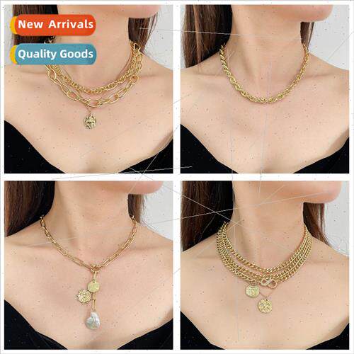 Europe metal gold plated zirconium multi-row necklace ins st