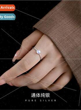 S925 silver Korea round synthetic glass stone ring simple ni