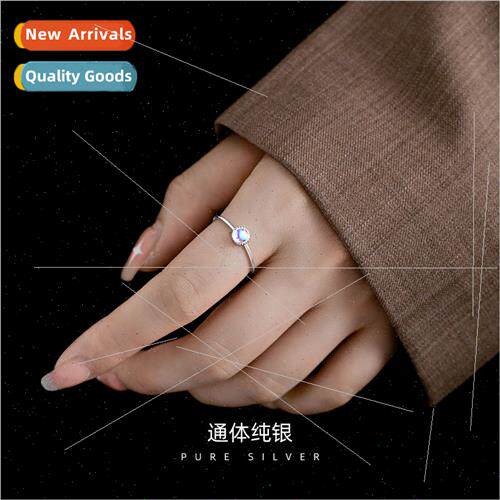 S925 silver Korea round synthetic glass stone ring simple ni