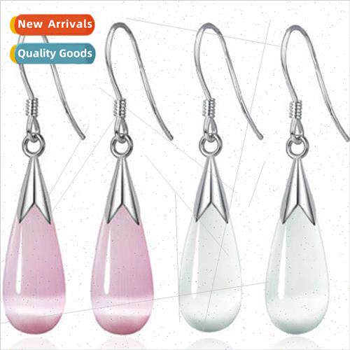 925 silver women water drop earrings a pair synthetic pink c
