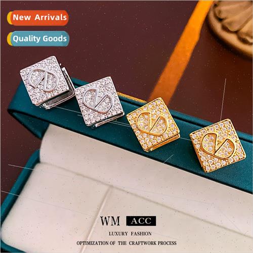 Square zirconia drip oil letters front back wearable earring