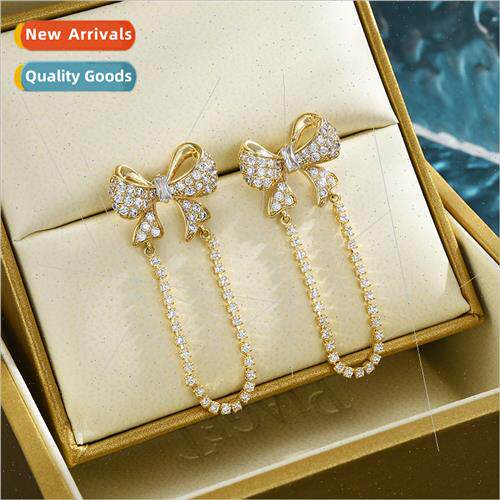 Appreciate fashion bow zirconia S925 silver pin earrings hig