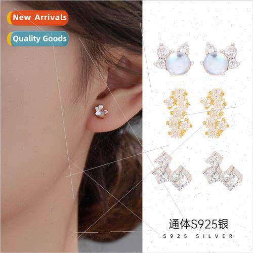 S925 silver simple zirconia earrings female niche geometric