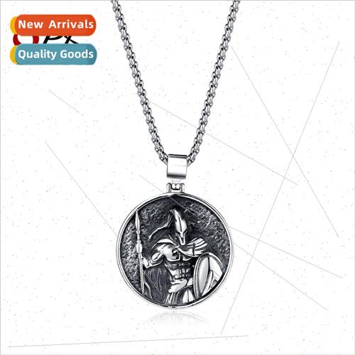 Tanium Steel Spartan Warrior Pendant Vintage Roman Round Pla