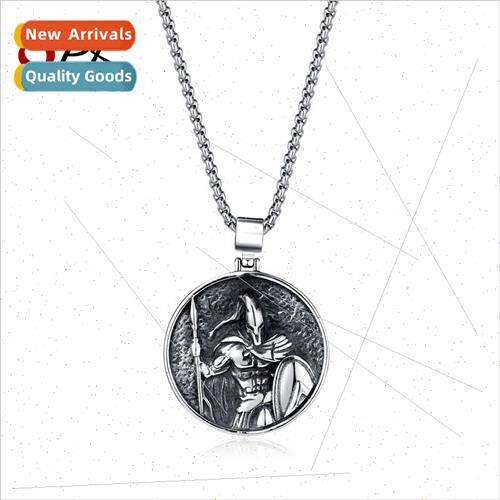 Tanium Steel Spartan Warrior Pendant Vintage Roman Round Pla