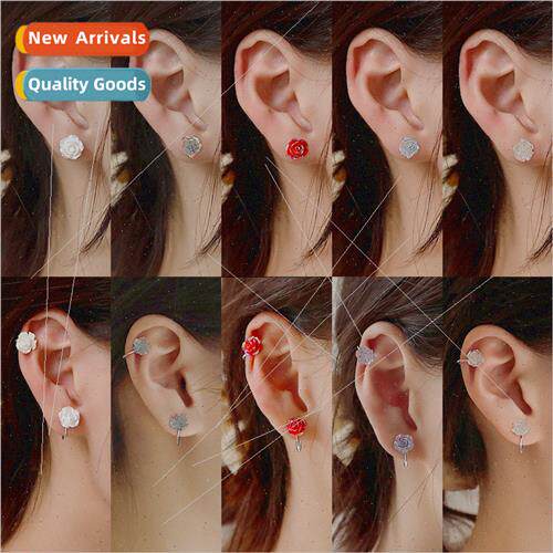No ear holes illusion rose earrings delicate colorful light