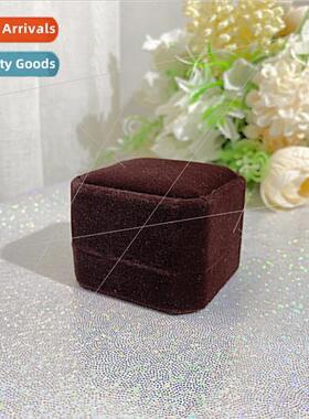 Velvet ring earrings packaging box brown square gift jewelry
