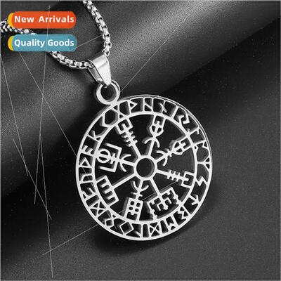 Viking Rune Compass Pendant Necklace Men Women Skeleton Stai