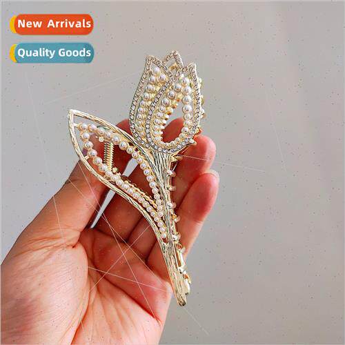 Tulip flower grab clip back head female pearl rhinestone sum