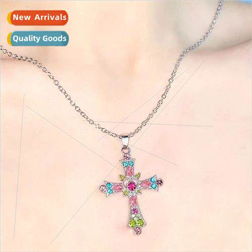 New sweet cool super flash diamond cross necklace Europe ins