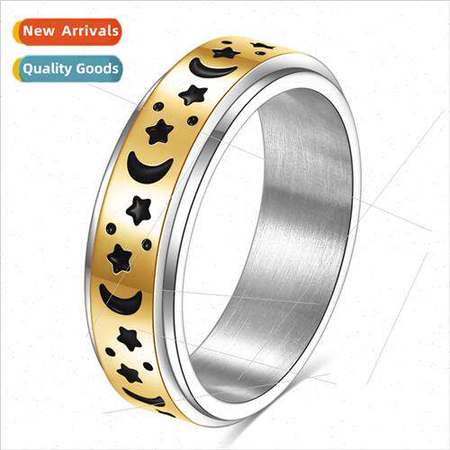 New 6MM rotatable stars moon male female couple ring ring st