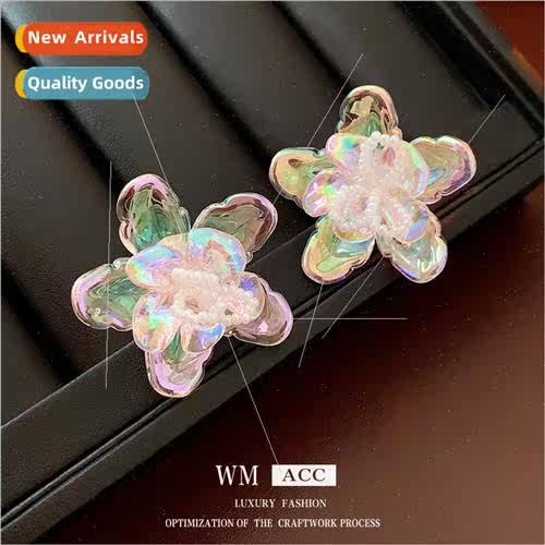 lver needle colorful light rice beads flowers simple earring