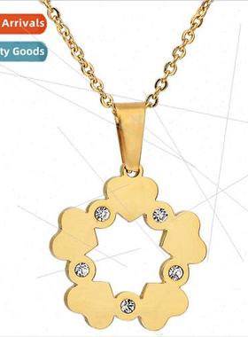 Europe Creative Tanium Steel Flower Diamond Pentagram Pendan