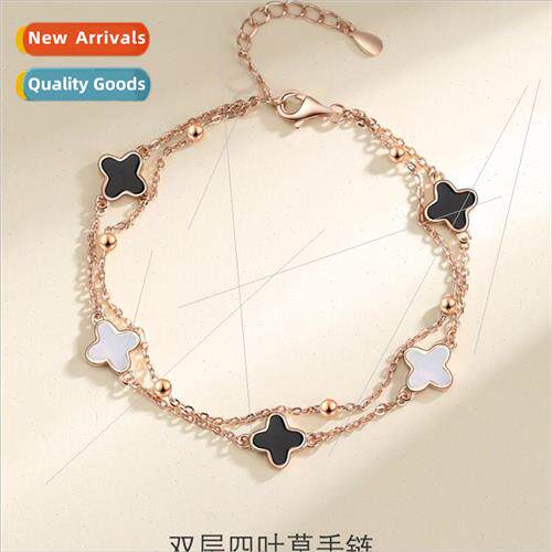 Four-leaf clover bracelet women S925 silver onyx five flower