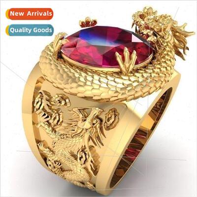 Europe Diamond Ring Men Gold Bully Dragon Ring