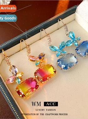 Inlaid diamond color butterfly square ear hooks Elegant hund