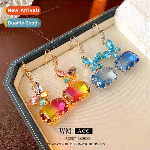 Inlaid diamond color butterfly square ear hooks Elegant hund