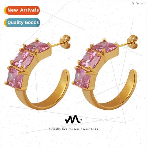 Europe Celebry Fashion Retro Summer C-Shape Sparkling Pink D