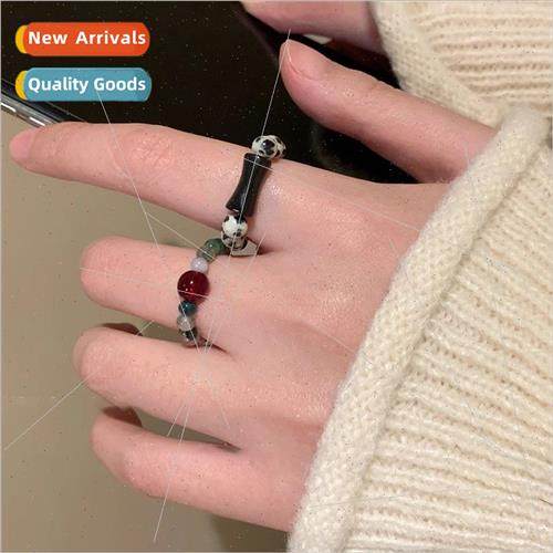 Dense ink wring New Chinese ink bamboo beaded ring female ni