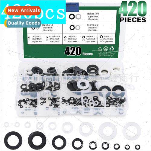 420pcs boxed M2-M12 9 sizes black whe plastic nylon flat was