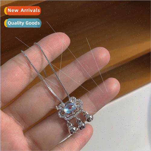 che peace lock bell crystal necklace women blue moonstone  p