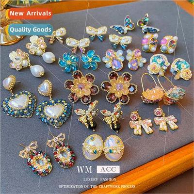 925 lver Needle Crystal Flower Earrings Vintage Baroque Deli